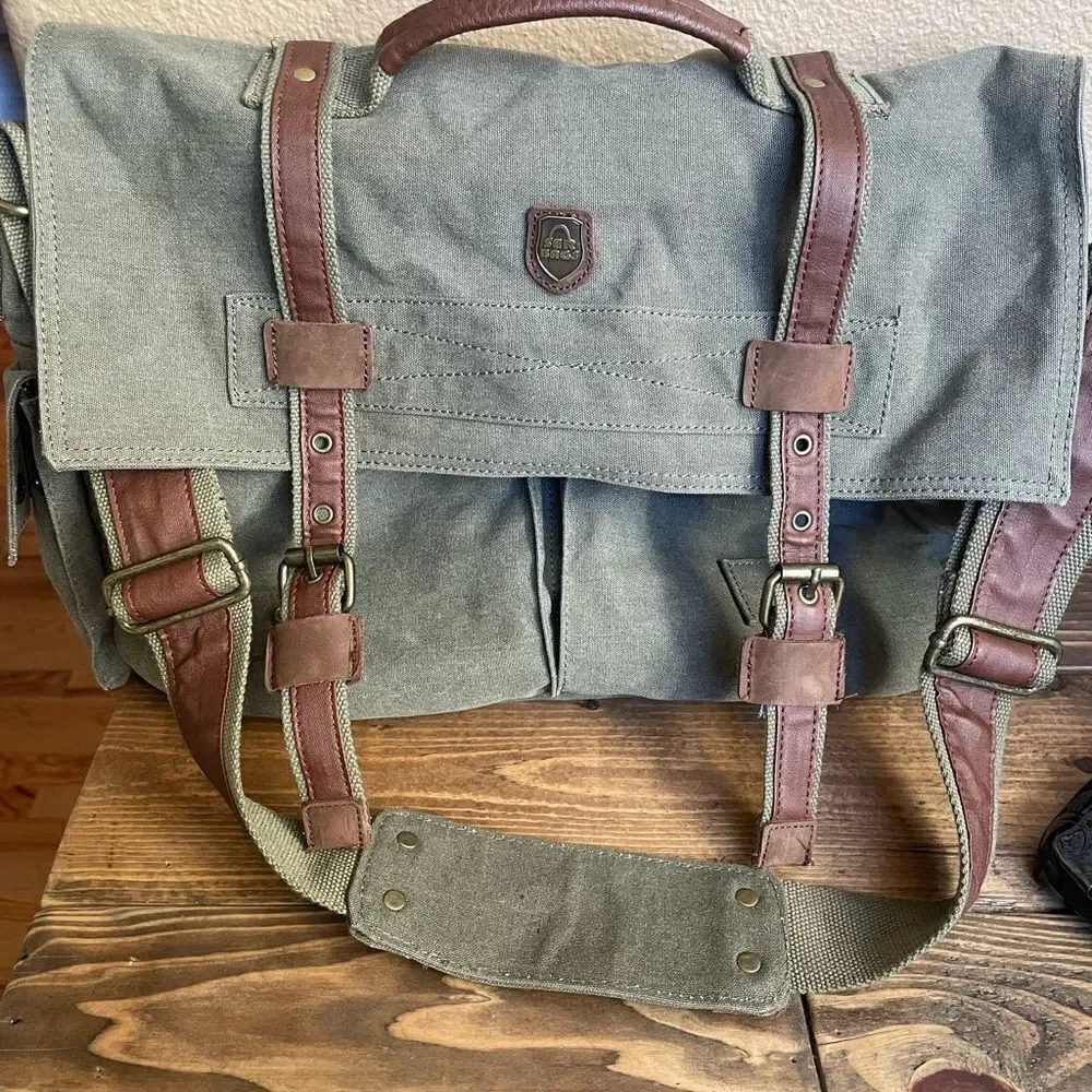 serbags Canvas Messenger Green and Brown Substantial Bag
